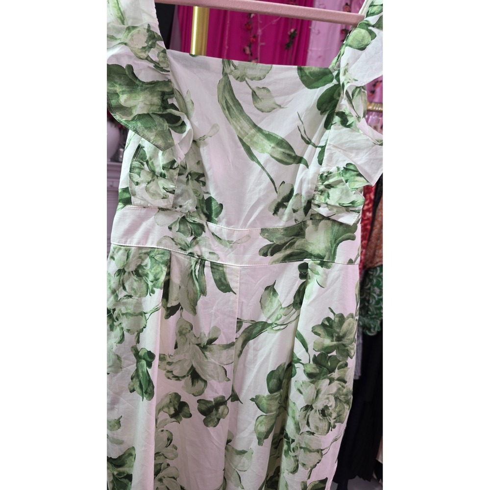 Taylor Green Floral Wide Leg Jumpsuit Ruffle Strap Cotton Womens Size Medium - Picture 3 of 13